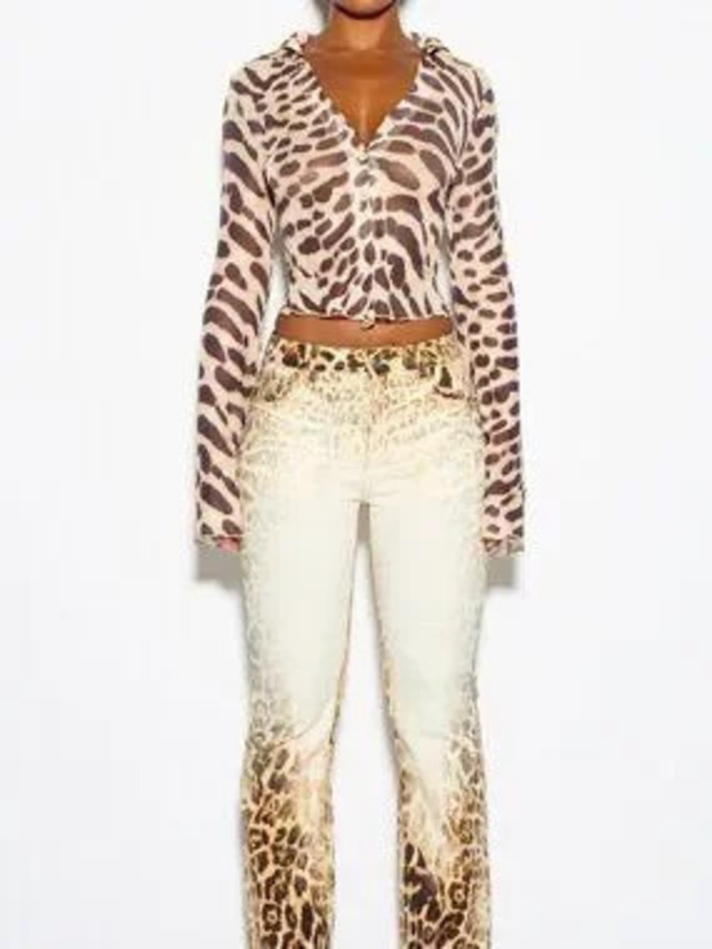 Yellow Casual Women's Animal Print Semi-Sheer Mesh Fitted Top